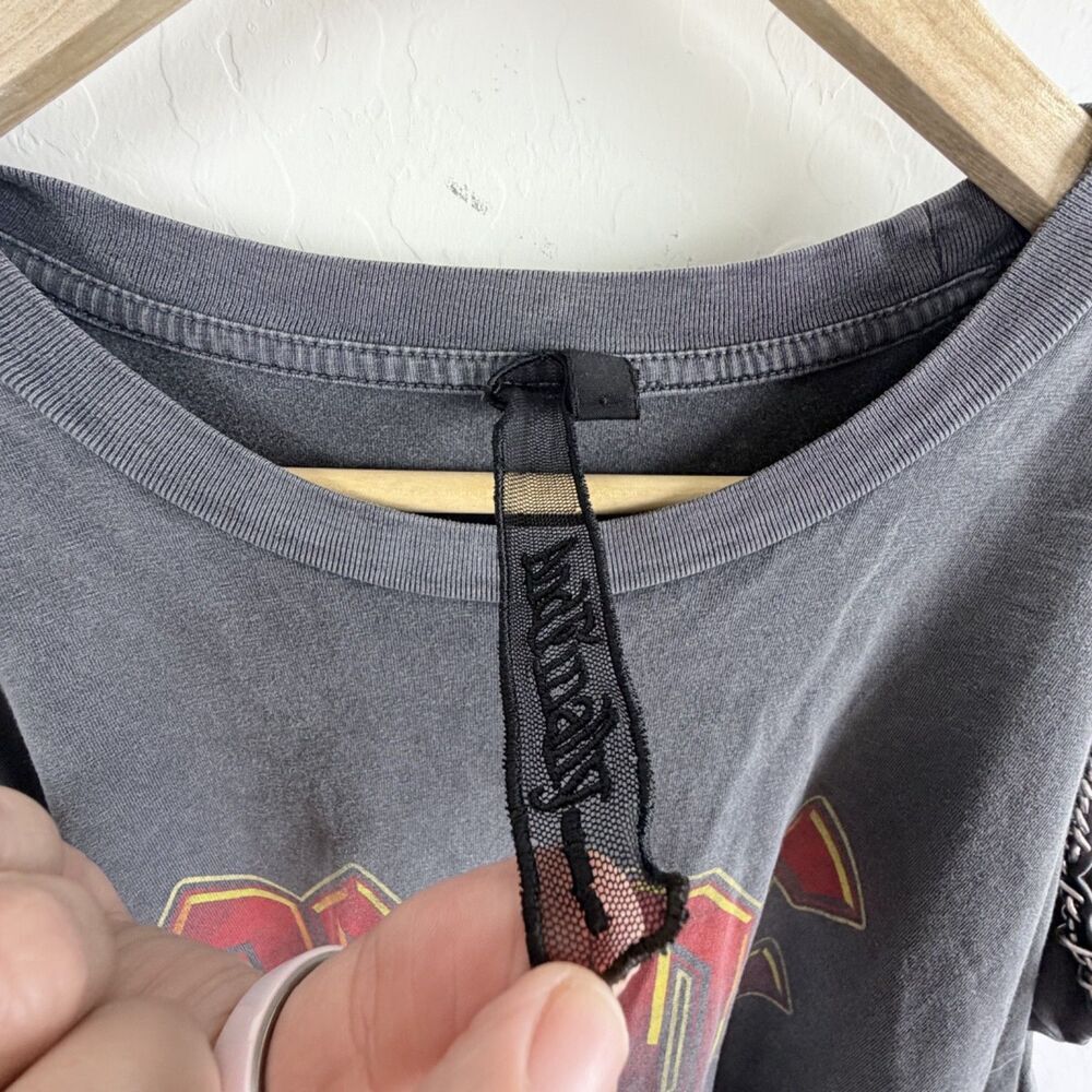 and finally ac/dc chain trim rocker 80s tour concert gray women's top 8 - Picture 3 of 8